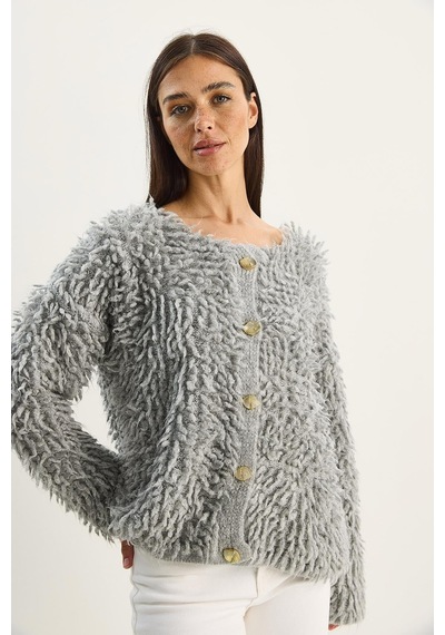 Shade Kadın Oversize Saçaklı Triko Hırka 9062 60283750 - Gri