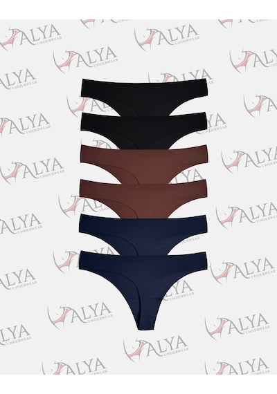 Alya Underwear Lazer Kesim Dikişsiz Tanga Külot, Seamless String 6'lı Paket Çok Renkli A10