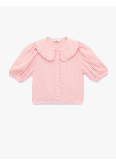 Koton Düğmeli Crop Bebe Yaka Pembe Kız Çocuk Bluz 6skg60066aw