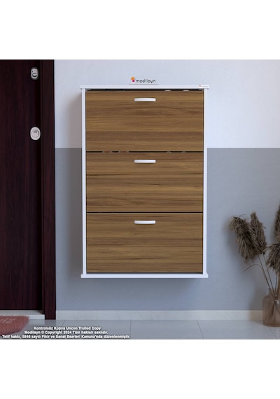 Modilayn Varbi Asma Kapı Önü 72 X 107 X 25,5 Cm Lik 3 Düşer Kapak 6 Göz Raf Bölmeli Ayakkabılık Ceviz - Beyaz Modilayn Varbi Asma Kapı Önü 72 X 107 X 25,5 Cm Lik 3 Düşer Kapak 6 Göz Raf Bölmeli Ayakkabılık Ceviz - Beyaz