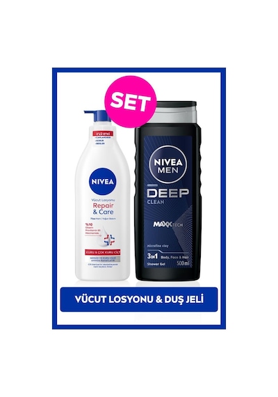 Men Erkek Deep Dimension Duş Jeli 500ml Ve Repair&care Nemlendirici Vücut Losyonu 400ml, Kuru Cilt