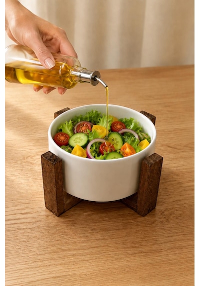 Ahşap Standlı Bowl Kase Çerezlik Sunumluk Salata Tabağı Sosluk Tek Kişilik Salata Kasesi 12 Cm