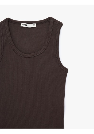 Koton Pamuklu Kaşkorse Slim Fit U Yaka Fitilli Atlet Kahverengi 6sak10387ek Kahve