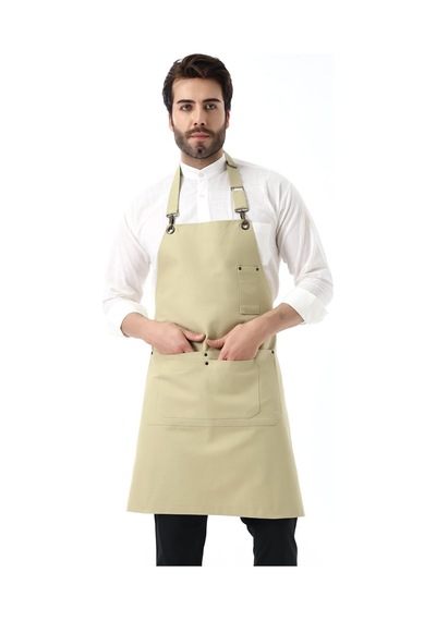 Barista Boyundan Askılı Önlük Çift Cepli - Bej-12183 Bej