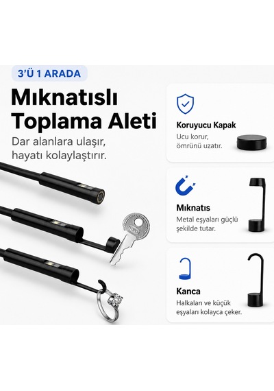 5 Metre 3 Kameralı Ekranlı Kayıt Yapabilen Endoskopi Yılan Kamera