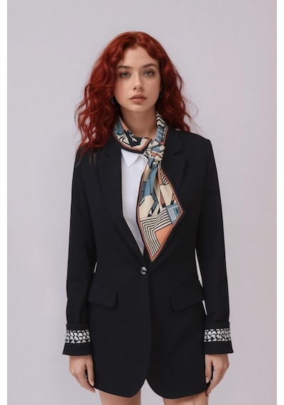Walkenzo Geometrik At Desenli Modern Tasarım Kadın Kravat Fular Çok Renkli