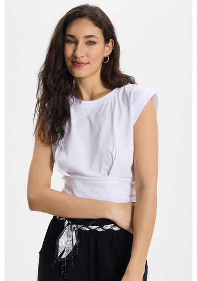 Tudors Kadın Slim Fit %100 Pamuk Pileli Yumuşak Doku Beyaz Bisiklet Yaka Crop Bluz-50392 Tudors Kadın Slim Fit %100 Pamuk Pileli Yumuşak Doku Beyaz Bisiklet Yaka Crop Bluz-50392