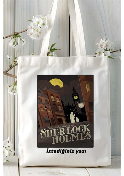 Art Hediye Sherlock Holmes Baskılı Bez Çanta Omuz Çantası Kişiye Özel Desen 1 Çok Renkli
