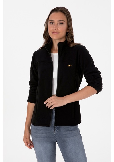 U.S. Polo Assn. Kadın Siyah Fermuarlı Dik Yaka Polar Sweatshirt 50316729-VR046