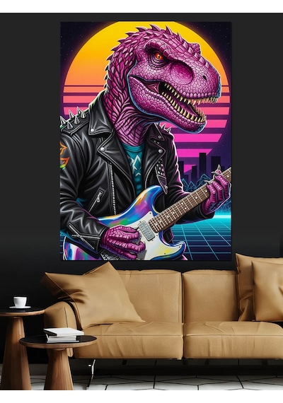 Ahşap Tablo Gitar Çalan Dinozor Rex