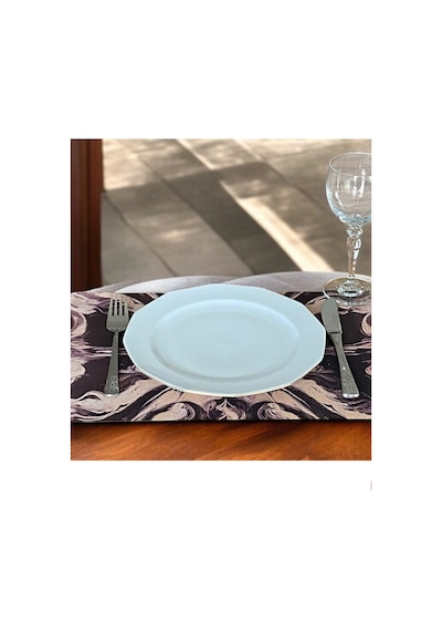 4lü Set Siyah Krem Keten Kumaş Dikdörtgen Amerikan Servis Tabak Altlık - Runner Supla 38x27 Cm Çok Renkli