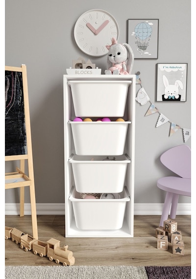 %100 Mdf - Large Mono 4 Büyük Sepetli Oyuncak Dolabı Beyaz