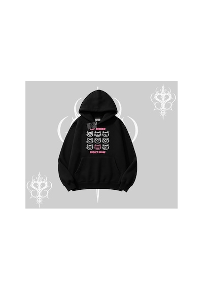 Tarzsokak My Mood Right Now Yazılı Sevimli Kedi Kapşonlu Sweatshirt Siyah