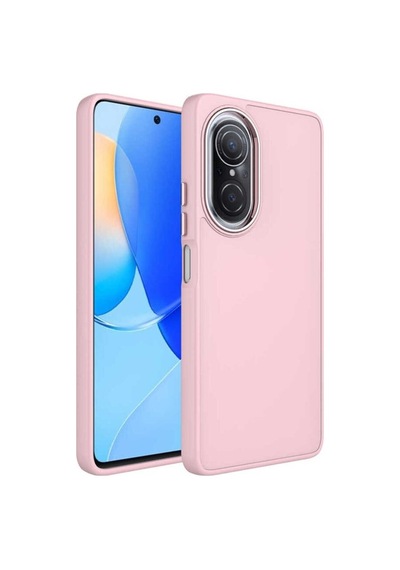 Huawei Nova 9 Se Kılıf Metal Çerçeve Ve Buton Tasarımlı Silikon Zore Luna Kapak Pembe