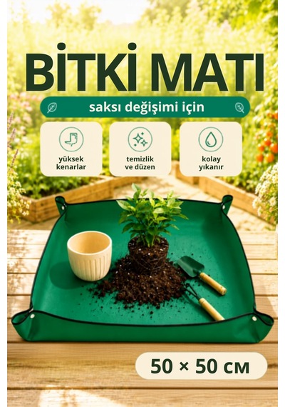 Bitki Saksı Değişim Matı 50x50 Cm Su Geçirmez Çıtçıtlı Çiçek Toprak Değiştirme Örtüsü