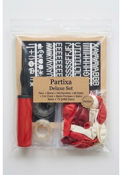 Sevgililer Günü Yıl Dönümü Süsleme Deluxe Set Siyah Keçe Yazı Panosu Standlı Balon Zincirli 7li Şeffaf Balon Standlı Set Kırmızı