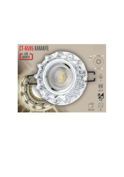 Ct-6595 Karanfil Cam Spot Ampülsüz Led Efekli 10 Adet - 3 W Led Çerçeveli Beyaz