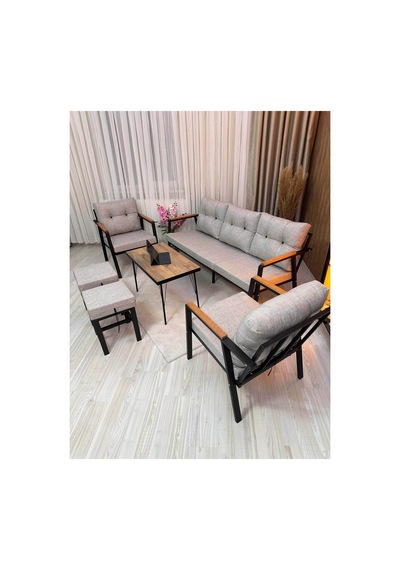 Balkon, Bahçe - Metal Kanepe Koltuk Takımı 3+1+1 + 2 Adet Puf + Sehpa Balkon, Bahçe - Metal Kanepe Koltuk Takımı 3+1+1 + 2 Adet Puf + Sehpa
