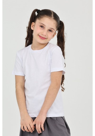 Erdem Kıds Kız Çocuk Beyaz Düz Baskısız Kısa Kol Basic Casual-okul T-shirt Beyaz Beyaz