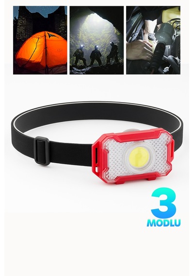 3 Modlu Pilli Kafa Lambası Kampçı Tamirci Balıkçı Outdoor Kafa Feneri Işığı Dörtgen K4108 Çok Renkli