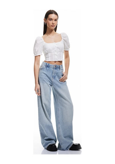 Koton Gipeli Poplin Balon Kol Dantel Detaylı Crop Bluz Ekru 5sal60018ıw Ekru