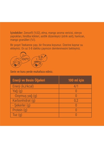 Teekanne 20li Süzen Poşet Bitki Çayi Zencefil Mango Kafein İçermez 45gr 6'li Paket