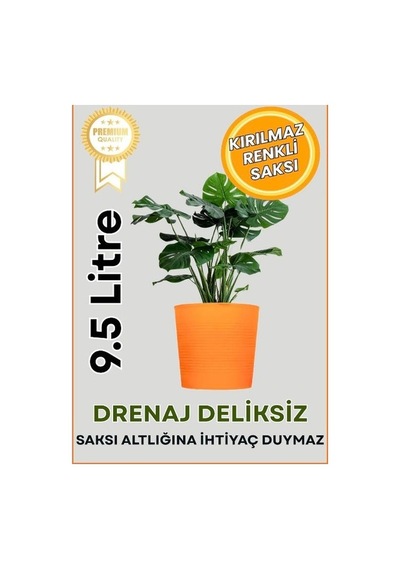 Hüskon Ticaret Turuncu Drenajlı 9.5 Litre Dekoratif Bitki Saksısı - Iç-dış Mekan Bitkileri Için Uygun Saksı