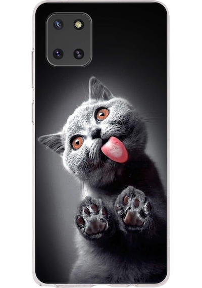 Samsung Galaxy Note 10 Lite İle Uyumlu Kedi 2 Kamera Korumalı Şeffaf Kılıf Şeffaf