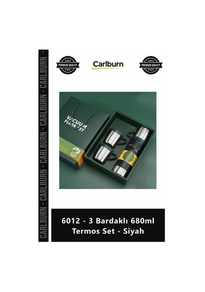 Özel Üretim Çelik Vakumlu Isı Yalıtımlı Sızdırmaz Modern 6012 3 Bardaklı 680ml Termos Set Siyah Diğer