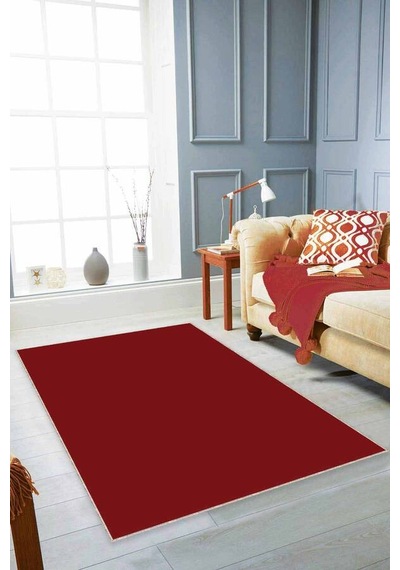 Bordo Sade Desensiz Kaymaz Tabanlı Dekoratif Halı Ar011n11