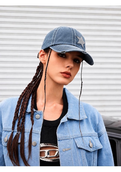 Valkyrie Vintage Lacivert Yıldız Nakışlı Şapka Unisex Eskitme Baseball Cap Ayarlanabilir Pamuk Günlük Spor Şapka
