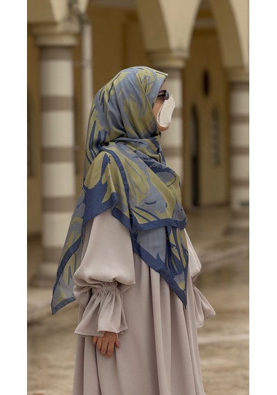 Qalortex Scarf Pamuklu Soft Âmine Desen Eşarp-limon/indigo