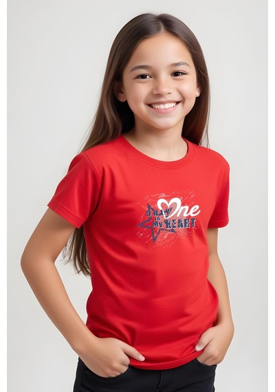 Fyk Kids Kız Çocuk Wellcome Happines Baskılı Tişört Kırmızı