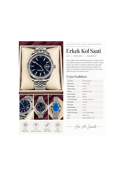 Lacivert Fluted Bezel Otomatik Erkek Kol Saati Gümüş