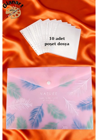 A4 Boy Çıt Çıt Ödev Dosyası +10' Lu Poşet Dosya Pastel Renkler Pembe