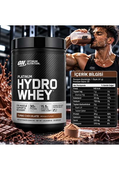 Optimum Nutrition Platinum Hydro Whey Protein Turbo Chocolate 820 G çikolata