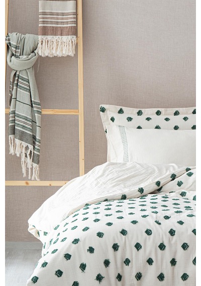 Ecocotton İmre Yeşil Çift Kişilik %100 Organik Pamuk Müslin Nevresim Takımı Yeşil