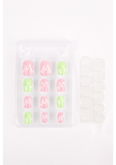 Mint Zigzag Desenli Kız Çocuk Takma Tırnak
