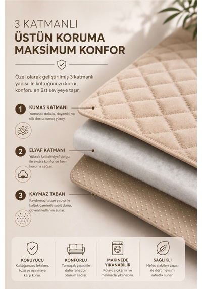 Kaymaz Taban Kapitone Koltuk Örtüsü Çekyat Koruyucu 70x190 Cm Krem
