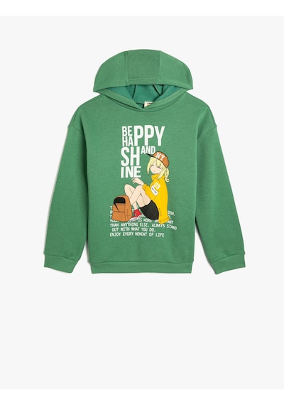Koton Kapşonlu Sweatshirt Anime Baskılı Uzun Kollu Yeşil 5wkg10053ak Yeşil Koton Kapşonlu Sweatshirt Anime Baskılı Uzun Kollu Yeşil 5wkg10053ak Yeşil