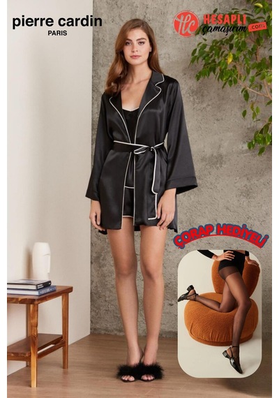 Pierre Cardin Premium Kadın Saten 4'lü Gecelik İp Askılı Pijama Şortlu Kutulu Gelin Çeyiz Seti Siyah Pierre Cardin Premium Kadın Saten 4'lü Gecelik İp Askılı Pijama Şortlu Kutulu Gelin Çeyiz Seti Siyah