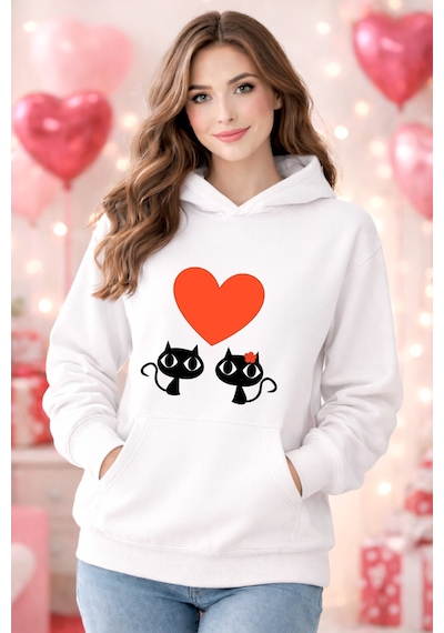 Stil X Sevgililer Gününe Özel, Kapüşonlu Kadın Sweatshırt, Valentıne's Day Beyaz