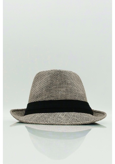 Külah Kadın Hasır Fedora Şapka - Gri - Standart Gri