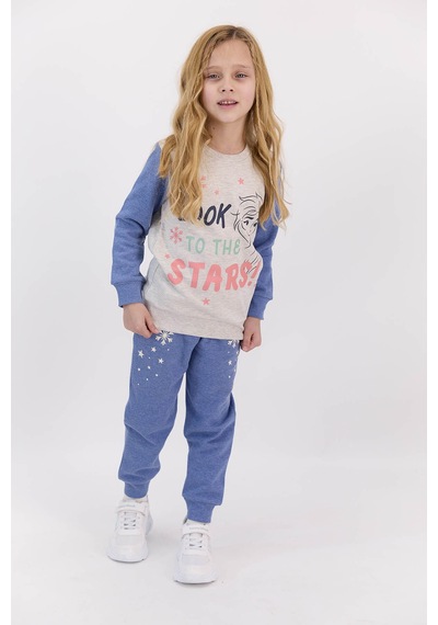 Frozen Lisanslı Look The Stars İndigo Kız Çocuk Eşofman Takımı Bej Melanj