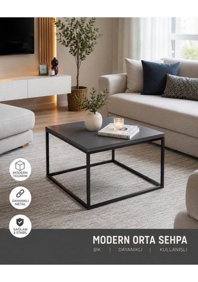Rafadi Orta Sehpa Metal Ayaklı Modern Orta Sehpa Antrasit