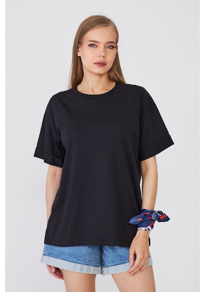 Hdm Kadın Siyah Basic Oversize %100 Pamuklu Rahat Kesim Günlük Tişört - H6041
