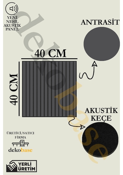 Antrasit 10 Adet 40x40cm Yeni Nesil Akustik Ahşap Duvar Paneli