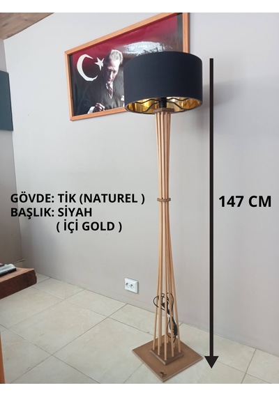 Ahşap Lambader- Siyah Gold Başlıklı Köşe Lambası Gold Siyah