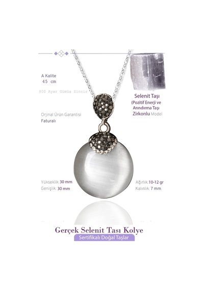 Erilsa Sertifikalı Zirkon Model Taşlı Yuvarlak Selenit Taşı Kolye Çok Renkli