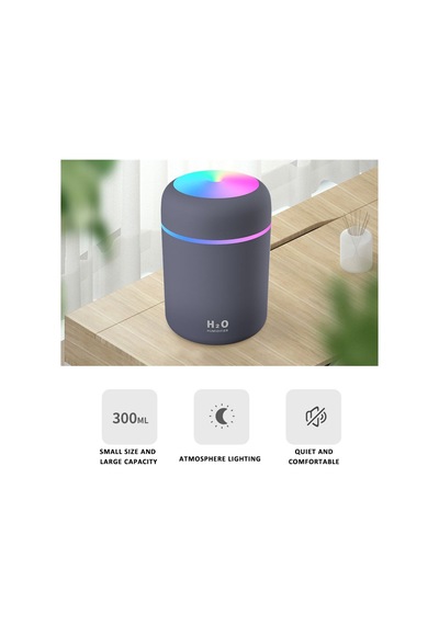 300ml Led Hava Nemlendirici Usb Aromaterapi Arıtıcı Araba Hava Arıtıcı Renkli Led Işıklı, Pembe